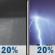 Tonight: Isolated rain showers between 8pm and 2am, then a slight chance of showers and thunderstorms. Mostly cloudy. Low around 59, with temperatures rising to around 61 overnight. East wind around 3 mph. Chance of precipitation is 20%. Tonight: Isolated Rain Showers then Slight Chance Showers And Thunderstorms