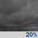 Overnight: A slight chance of freezing drizzle. Cloudy. Low around 20, with temperatures rising to around 25 overnight. South wind around 2 mph. Chance of precipitation is 20%. Overnight: Slight Chance Freezing Drizzle